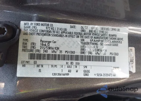 2012 Ford Focus Se from USA, damaged, VIN 1FAHP3F22CL456552